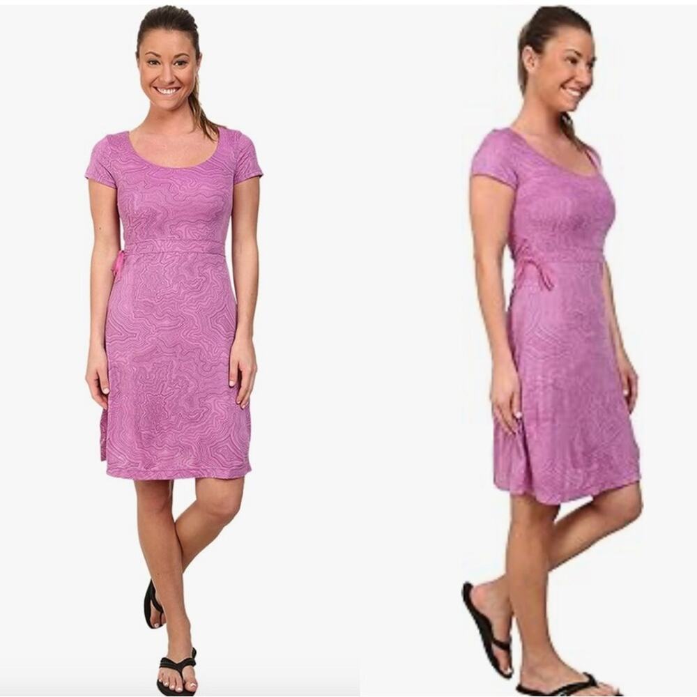 Merrell Women's Stretch Tie Waist Shift Lorimer Dress Fig Prism Magenta Sz Small